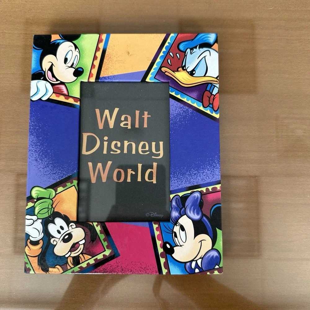 Disney Parks Picture Frame Mickey Minnie Goofy Donald Holds 3 x5 Photo